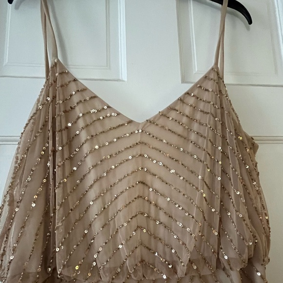 Adrianna Papell Art Deco Beaded Gown in Champagne - Picture 2 of 7
